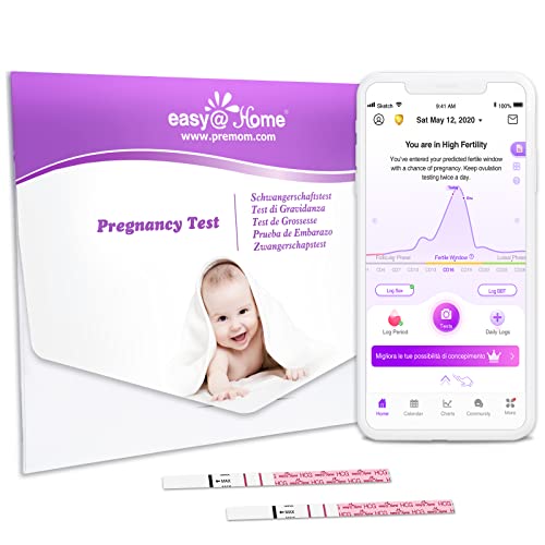 Test de Embarazo Easy@Home: 10 Pruebas de HCG 10 mIU/ml Utrasensibles para detedcción de embarazo temperana - Desarrollado por Premom APP