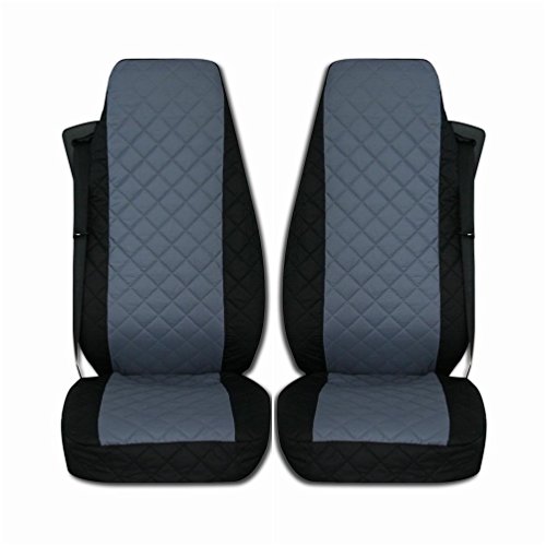 TEXMAR Fundas de asiento de camión diseñadas para Mercedes - Benz Actros Mega Space MP3 2000-2014 NEGRO GRIS 2 piezas