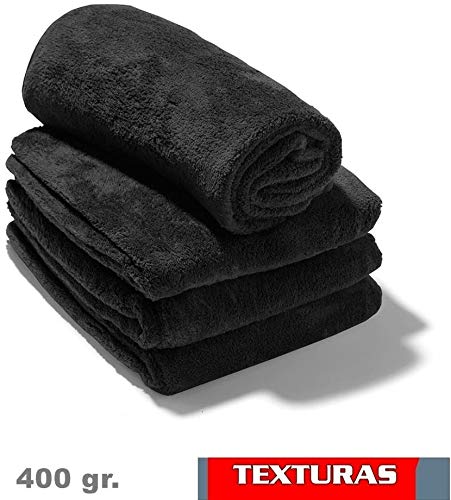 Texturas - 2X1 - Toalla Gym Peluquería 400 gr/m2 Color Negro O Blanco Algodón 100% 100X50 cms (Black)
