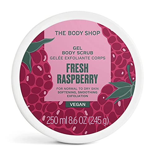 THE BODY SHOP Exfoliante corporal de gel de frambuesa fresca jugosa, fructífero con aroma frutal, textura de pulpa suavizante y exfoliante