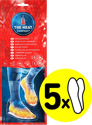 THE HEAT COMPANY Plantillas Calentadoras - Extra CÁLIDO - Calentadores Pies - 8 Horas de pies Calientes - Calor instantáneo - Activado por Aire - Puro Natural - Tamaño Small: 36-38 - 5 Pares