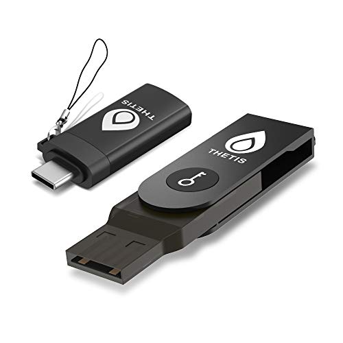 Thetis Llave de Seguridad Fido U2F con Adaptador Tipo C Autenticación de Dos factores Protección Adicional y Compatible con Windows/Linux/Mac OS, Gmail, Facebook, Dropbox, SalesForce, GitHub y más