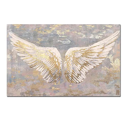 Tiancheng Art Cuadro de Arte de Pared Moda y Glam Wings of Gold Wings Lienzo Pintura al óleo alas de ángel Blancas Cartel de Lujo Cuadro de Pared salón decoración del hogar 60x90cm