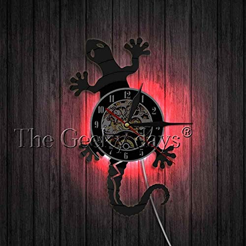 TIANZly Salamander Gecko Lizard Vinyl Wall Clock Antique Nature Animal Salvaje Personalidad Arte Decoración de Pared Relojes 3D Relojes de Pared