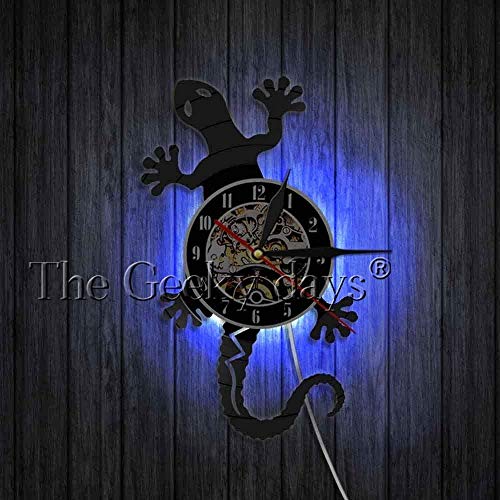 TIANZly Salamander Gecko Lizard Vinyl Wall Clock Antique Nature Animal Salvaje Personalidad Arte Decoración de Pared Relojes 3D Relojes de Pared