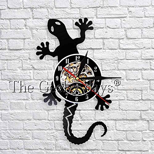 TIANZly Salamander Gecko Lizard Vinyl Wall Clock Antique Nature Animal Salvaje Personalidad Arte Decoración de Pared Relojes 3D Relojes de Pared