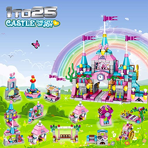 TINIBOLT Juego de Bloques de Construcción ,Rosa Princesa Castillo Palacio Juguetes de Construcción para 6 7 8 9 10 11 Años Niñas y Niños Regalo