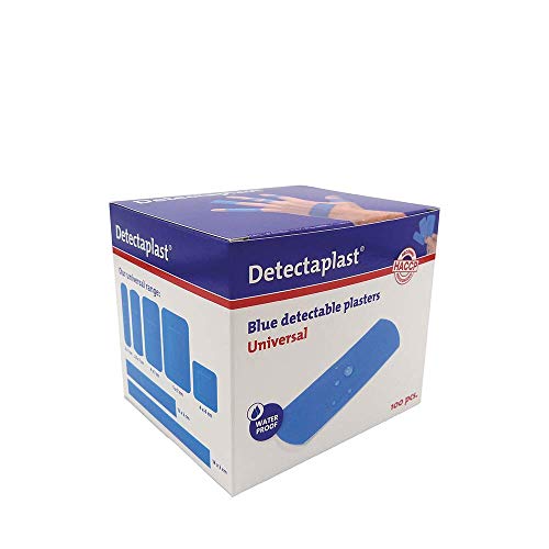 Tiritas detectables Detectaplast Universal, tiritas azules, tiritas resistentes agua y suciedad, tiritas cocina para industria alimentaría, hostelería y restauración, 25 x 72 mm, 100 tiritas