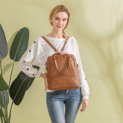 Tisdaini® Bolsos Mochila Mujer moda antirrobo casual viaje cuero escolares mochila Marrón1