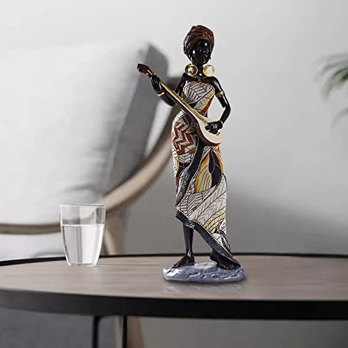 TISHITA Figuras de Dama Africana de Estilo Retro, Estatua de Mujer Tribal, Adornos exóticos, Coleccionable de Resina para Mesa, Oficina, hogar, decoración de - a