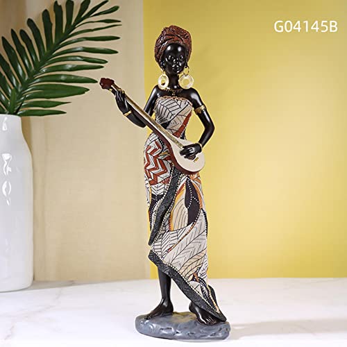 TISHITA Figuras de Dama Africana de Estilo Retro, Estatua de Mujer Tribal, Adornos exóticos, Coleccionable de Resina para Mesa, Oficina, hogar, decoración de - a