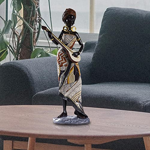 TISHITA Figuras de Dama Africana de Estilo Retro, Estatua de Mujer Tribal, Adornos exóticos, Coleccionable de Resina para Mesa, Oficina, hogar, decoración de - a