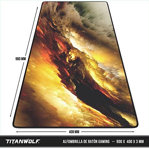 TITANWOLF – Alfombrilla Gaming XXL para ratón 900x400 – Mouse Pad - Precisión y Velocidad - Parte Inferior de Goma para una sujeción Estable - Antideslizante, Resistente al Agua – Motivo Golden Storm