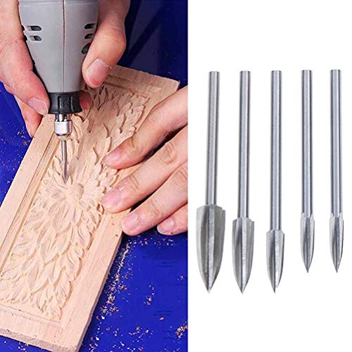 Tixiyu Juego de brocas para tallar madera, 5 piezas/juego de brocas para tallar madera y grabar, fresado, cortador de raíz, herramientas para bricolaje, muebles de carpintería, tallar suelos antiguos