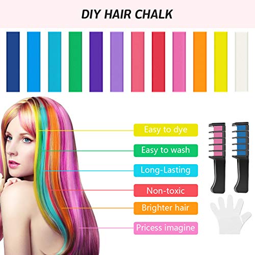 Tizas para el Pelo, Kastiny 12 Colores Tizas Cabello No Toxicas Lavables Coloración Temporal Cabello con 2 Peines, Tinte Tizas Pelo Colores Niñas Hair Chalk para Fiesta Navida