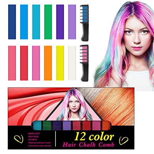 Tizas para el Pelo, Kastiny 12 Colores Tizas Cabello No Toxicas Lavables Coloración Temporal Cabello con 2 Peines, Tinte Tizas Pelo Colores Niñas Hair Chalk para Fiesta Navida