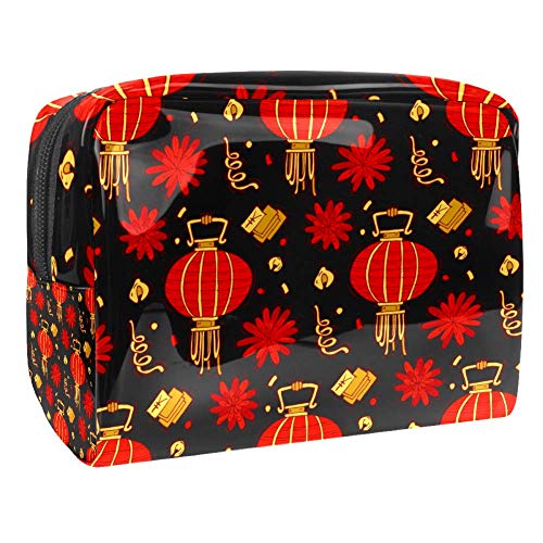 TIZORAX - Bolsa de maquillaje de PVC para mujer, diseño oriental chino, color rojo