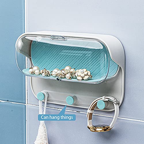 TOFBS Soporte para gafas, soporte para gafas de ducha para montaje en pared, soporte para estuche de baño, soporte para gafas, soporte para gafas de baño, espejo de vidrio para ducha (Blue)