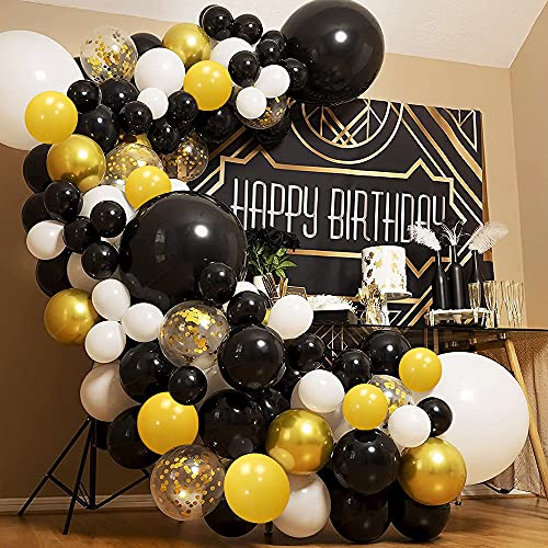 TOLOYE Kit Arco Globos,Guirnalda Globos Negro Dorado Blanco con Globos de Látex Amarillo Limón Globo de Confeti Dorado para Cumpleaños, Bodas, Baby Shower, Graduación Fiesta Decoración