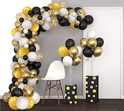 TOLOYE Kit Arco Globos,Guirnalda Globos Negro Dorado Blanco con Globos de Látex Amarillo Limón Globo de Confeti Dorado para Cumpleaños, Bodas, Baby Shower, Graduación Fiesta Decoración