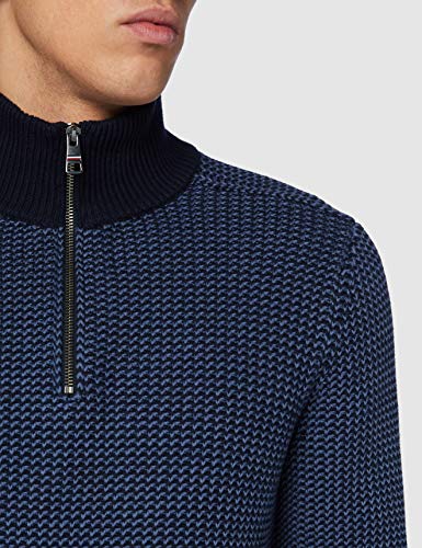 Tommy Hilfiger Bold Texture Zip Mock Suéter, Faded Indigo, M para Hombre