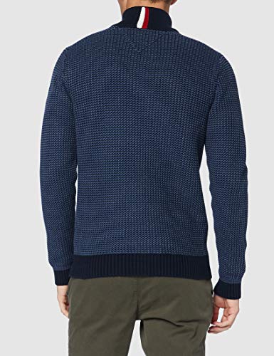 Tommy Hilfiger Bold Texture Zip Mock Suéter, Faded Indigo, M para Hombre