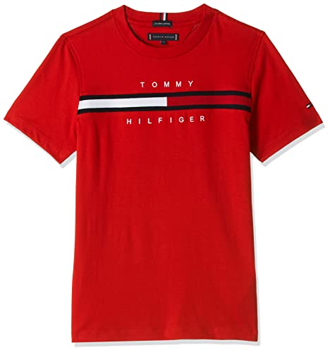 Tommy Hilfiger Flag Rib Insert tee S/S Camisa, Deep Crimson, dieciséis para Niños