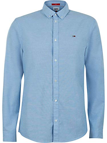 Tommy Hilfiger TJM Slim Stretch Oxford Shirt Camisa, Azul (Perfume Blue), S para Hombre