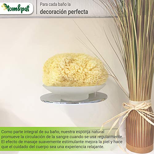 tom&pat® Esponja natural Grass, esponja baño extremadamente suave del mar Mediterráneo, para espuma extra, hipoalergénica, esponja vegetal de primera calidad, envases sin plástico (13-14 cm)