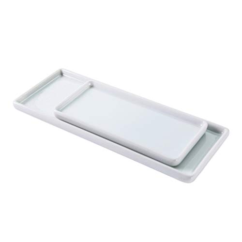 TOPBATHY Bandeja de Porcelana de baño para organizar joyas, frascos de perfume, cepillos para el cabello y cosméticos 22,7 x 9,4 x 1,5 cm Blanco