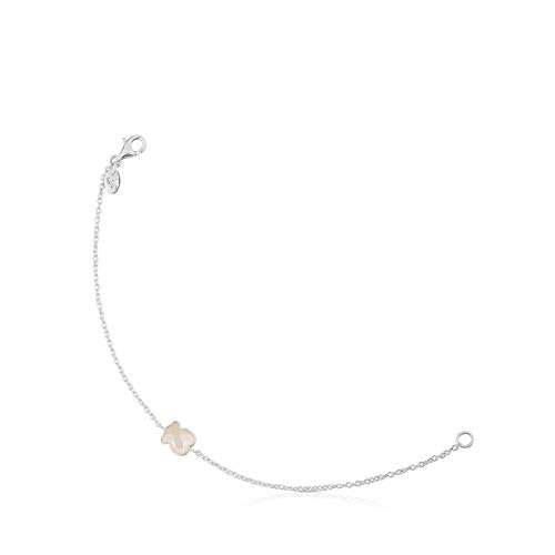 TOUS Pulsera mujer de Plata de Primera Ley con Motivo de Oso de Nácar - Largo 17,5 cm