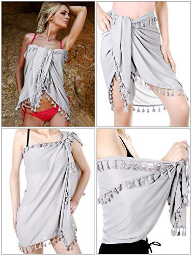 Traje de Baño Sarong Pareo de 2 Piezas de Playa Sarong Bikini de Verano Abrigos de Abrigo de Playa Falda con Borlas (Conjunto de Colores 3)