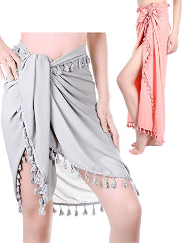 Traje de Baño Sarong Pareo de 2 Piezas de Playa Sarong Bikini de Verano Abrigos de Abrigo de Playa Falda con Borlas (Conjunto de Colores 3)