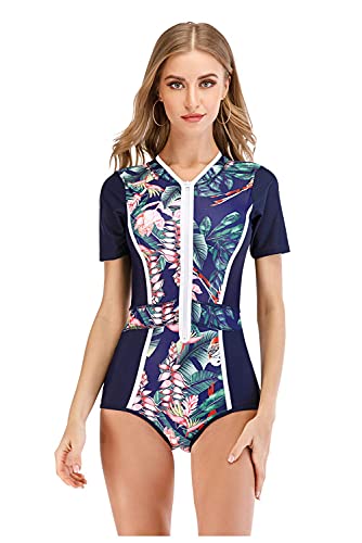 Traje de ba?o con Protector de erupci¨®n Frontal con Cremallera en Bloque de Color para Mujer, Protecci¨®n UV, Trajes de ba?o para Surf