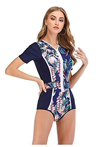 Traje de ba?o con Protector de erupci¨®n Frontal con Cremallera en Bloque de Color para Mujer, Protecci¨®n UV, Trajes de ba?o para Surf