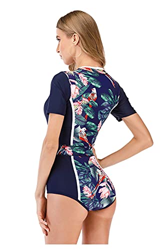 Traje de ba?o con Protector de erupci¨®n Frontal con Cremallera en Bloque de Color para Mujer, Protecci¨®n UV, Trajes de ba?o para Surf