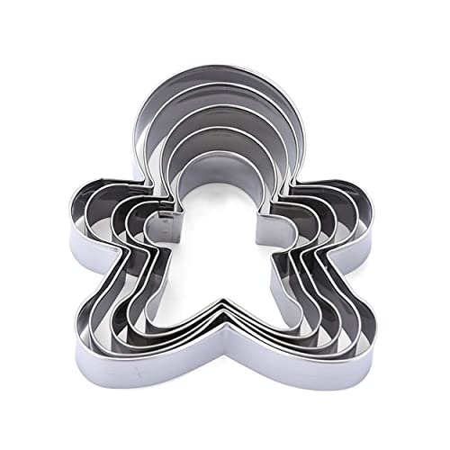 Triamisus Juego de 5 uds de cortadores caseros para Hombre, Cortador de Galletas de Acero Inoxidable, Formas de Hombre de Jengibre para niños, Juego de moldes para Pasteles (Plata/)