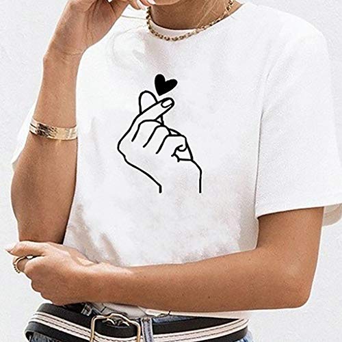 TUDUZ Blusas Mujer Manga Corta Verano Camiseta Estampada Camisas O-Cuello Tops