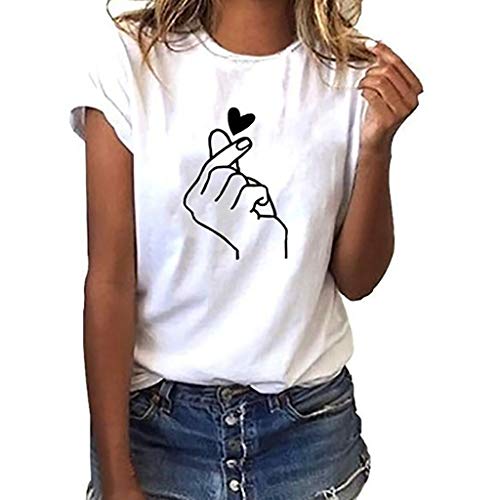 TUDUZ Blusas Mujer Manga Corta Verano Camiseta Estampada Camisas O-Cuello Tops