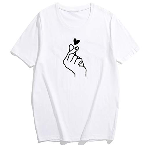 TUDUZ Blusas Mujer Manga Corta Verano Camiseta Estampada Camisas O-Cuello Tops