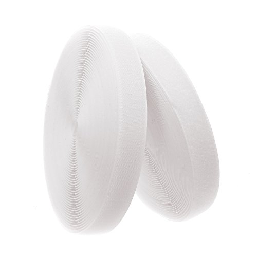 TUKA 25m x 25mm Hook y Loop Bandas para Coser, no Autoadhesivas, 25 mm de Ancho, 25m Gancho y 25m Bucle Cinta, de Vuelta sin Adhesivo, Cinta de Gancho y Bucle, Blanco, TKB5003 White