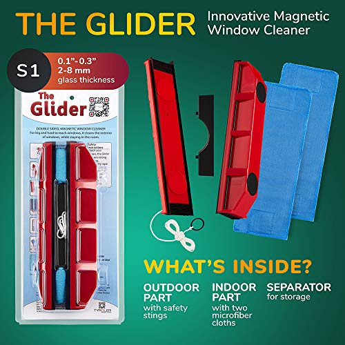Tyroler Bright Tools Glider S-1 - Limpiacristales Magnético para Ventanas de Vidrio Sencillo de 2-8 mm