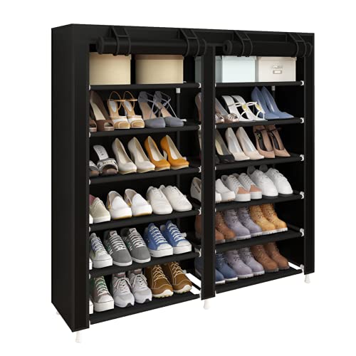 UDEAR Shoes Rack Organizador de Tela de Zapatos, Zapatero 7 Pisos con Resistente al Polvo Negro