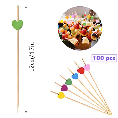 UERRY 100 piezas Palillo de Frutas para Cóctel Brochetas de Bambú Corazón Palillos de Cóctel de Madera para Comida Decorada Copa de Cóctel Fiesta de Cumpleaños de Carnaval Fiesta de Cumpleaños