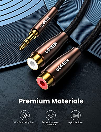 UGREEN Cable RCA a Jack, 3.5 mm Macho a 2×RCA Hembra Audio Cable, HiFi Sonido Cable RCA Jack 3.5 Nylon Trenzado Compatible con Amplificador, Altavoces, DVD, Home Cinema, Controlador de DJ, MP3, Móvil