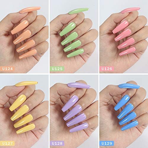 Umikk Juego de esmaltes en gel para uñas 6 colores pastel coral verde rosa, amarillo morado azul primavera verano color 7,5 ml remojo de UV LED cura para uñas manicura pedicura