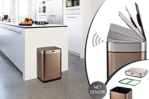 UMUZI CLEANING Cubo de cocina doble 60L dorado, cubo doble antiolor, cubos dobles con Sensor Reciclaje y basura