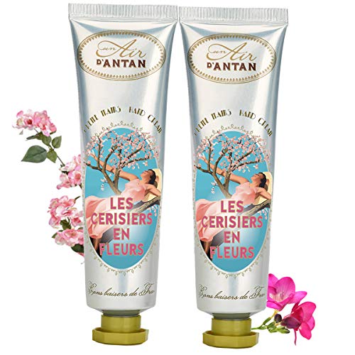 Un Air d'Antan® - Paquete de 2 Cremas de Mano Vintage de Flor de Cerezo Enriquecidas con Manteca de Karité y Aloe Vera, Fragancia Exclusiva de Fresia, Flor de Cerezo - 2x25ml