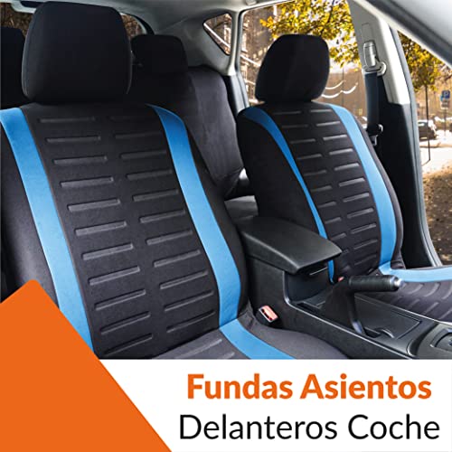 Upgrade4cars Fundas Asientos Delanteros Coche Universales Negro y Azul | Protector de Asiento Delantero para Conductor y Copiloto | Accesorios Interior para Mujer y Hombre