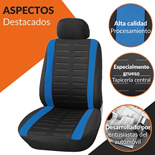 Upgrade4cars Fundas Asientos Delanteros Coche Universales Negro y Azul | Protector de Asiento Delantero para Conductor y Copiloto | Accesorios Interior para Mujer y Hombre